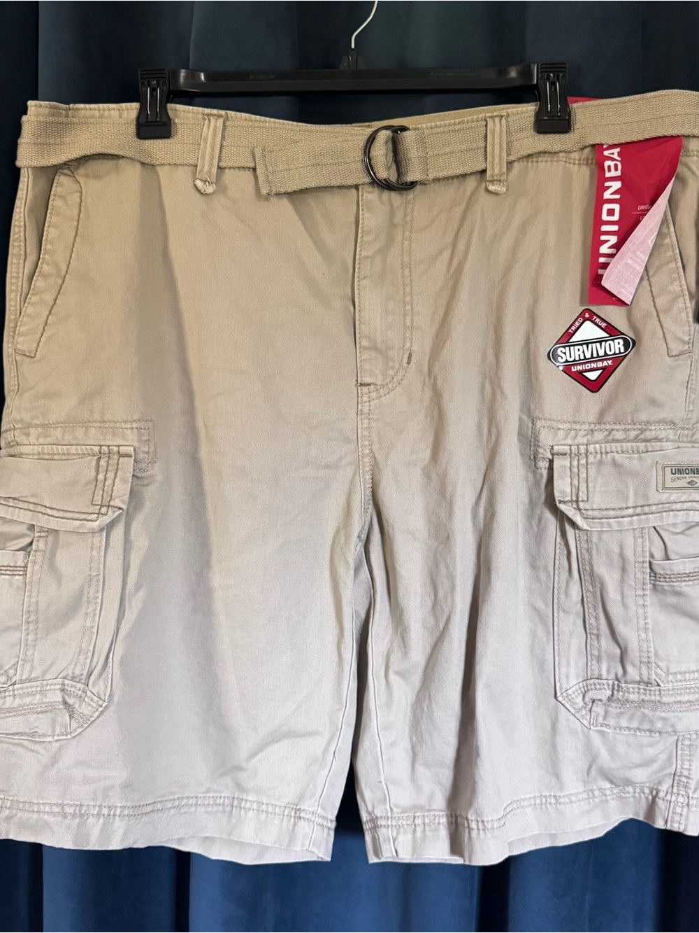 UNIONBAY Survivor Mens Belted Cargo Shorts Desert Color NWT Cotton